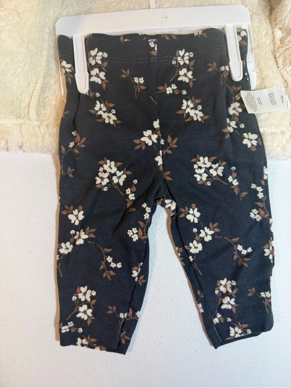 Cat & Jack Cream Sherpa Baby Hoodie with Navy Floral Leggings & Onesie 3M NWT